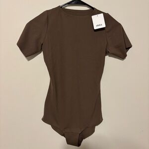 Okko Mocha Short-Sleeve Fitted T-Shirt Bodysuit